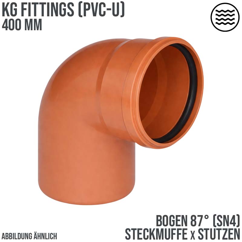 400 mm PVC Bogen 87° Abzweig Abfluß Abwasser HT KG Rohr SN4 Steckmuffe x Stutzen rostbraun
