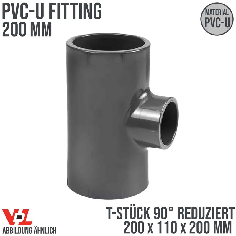 200 x 110 x 200 mm VDL PVC Klebe Fitting T-Stück 90° Winkel reduziert Muffe Verbinder - PN 10 bar