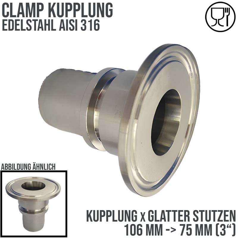 CLAMP Kupplung 106 mm Schlauch Stutzen Tülle glatt 75 mm 3" - PN 16 bar