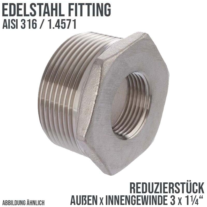 3" x 1 1/4" Edelstahl Fitting V4A AISI 316 Nr. 241 - Reduktionsstück Außen x Innengewinde - PN 16 bar