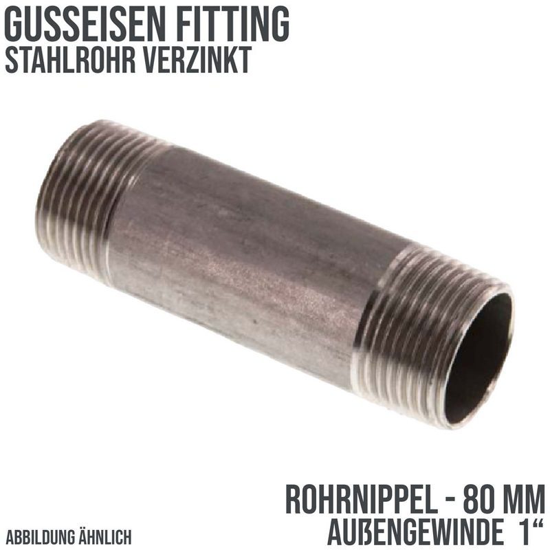 1" Rohrnippel Nr. 23 Stahl verzinkt 80 mm Außen x Außengewinde AG Fittings - PN 16 bar