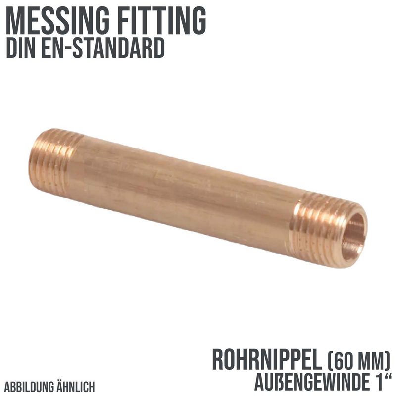 1" Rohrnippel Nr. 23 - 60 mm Außen x Außengewinde AG Messing Fittings PN 40 bar