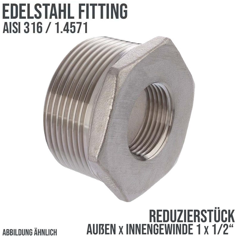 1" Edelstahl Fitting V4A AISI 316 Nr. 241 - Reduktionsstück Außen x Innengewinde - 1" x 1/2" - PN 16 bar
