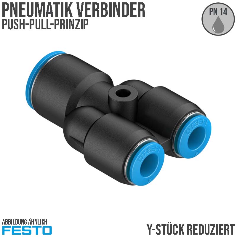 10 -> 8 mm Pneumatik Schnell Steck Verbinder QS Y-Stück reduziert blau/schwarz QS-4 (153032) - PN 14 bar