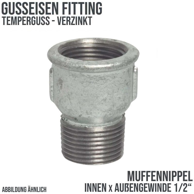 1/2" Gusseisen Temperguss Fitting Nr. 529A Muffennippel Innen x Außengewinde IG AG DVGW PN 25 bar