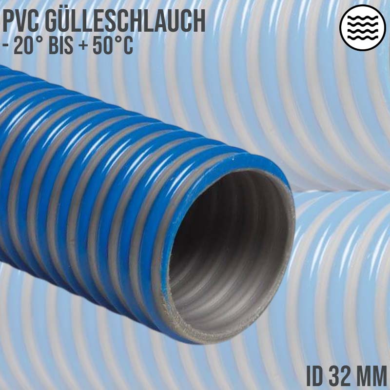 32 mm PVC Saug Ansaug Spiral Förder Pumpen Gülle Schlamm Wasser Schlauch AGRIFLEX blau/grün
