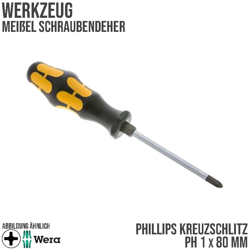 PH 1 x 80 mm Phillips Kreuz Schlitz Schrauben Meißel Dreher Zieher - Wera  Kraftform Plus 900