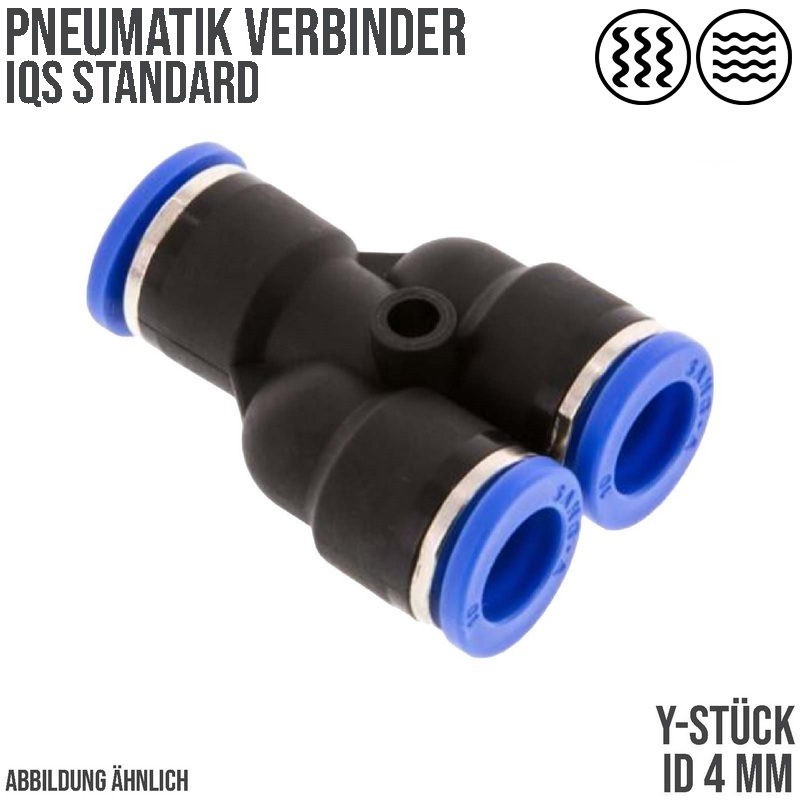 4 mm Pneumatik Steck Verbinder IQS Y-Stück blau/schwarz PA PU Schlauch - PN 20 bar