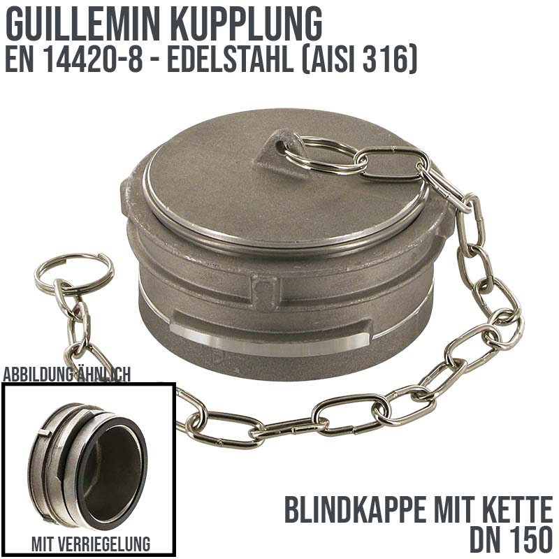 DN 150 Guillemin Kupplung Blind Kappe Verschluss Verriegelung mit Kette Aluminium - PN 16 bar