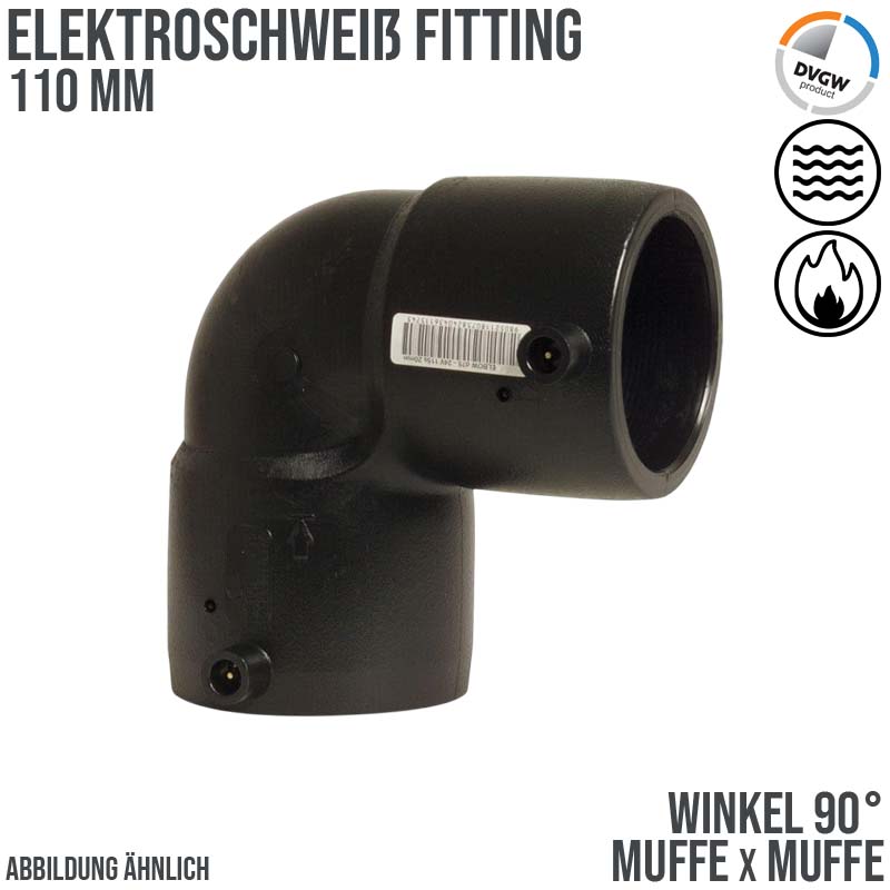 110 mm PE 100 Elektro Schweiß Fitting Winkel 90° Muffe SDR 11 DVGW 24 VAC schwarz