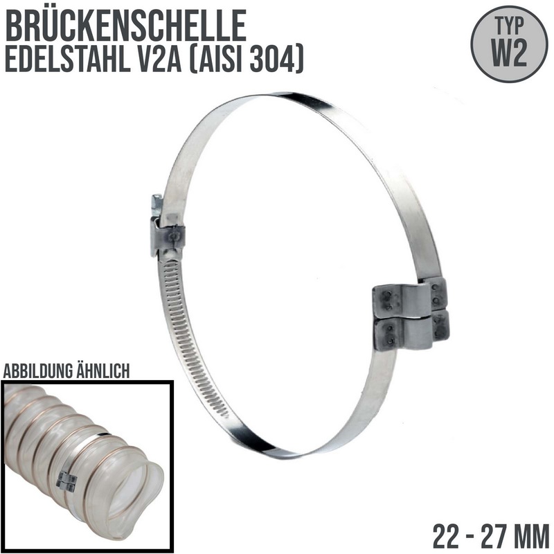 22 - 37 mm Brückenschelle W2 Edelstahl AISI 430 Rohr Schlauch Absaug - Band: 9 mm