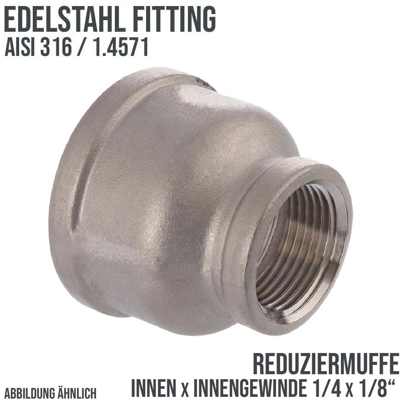 1/4" Edelstahl Fitting V4A AISI 316 Nr. 240 - Reduziermuffe Innen x Innengewinde IG - 1/4 "x 1/8" - PN 16 bar