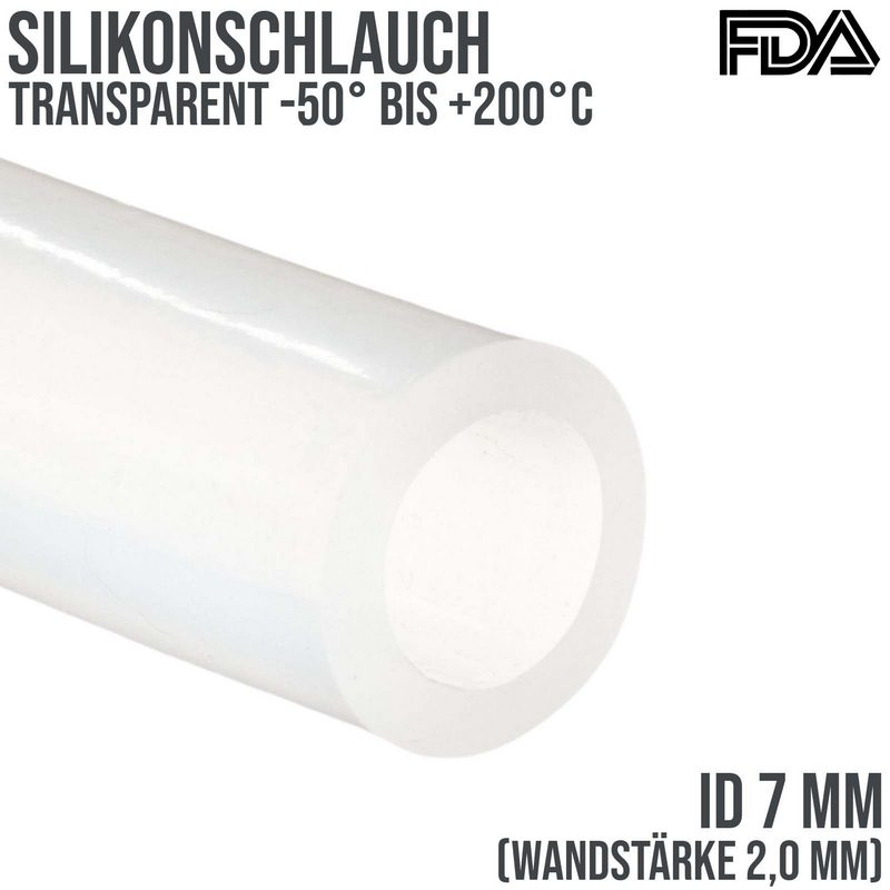 7 x 11 mm Silikon Silicon Milch Schlauch transparent lebensmittelecht FDA 0,38 bar