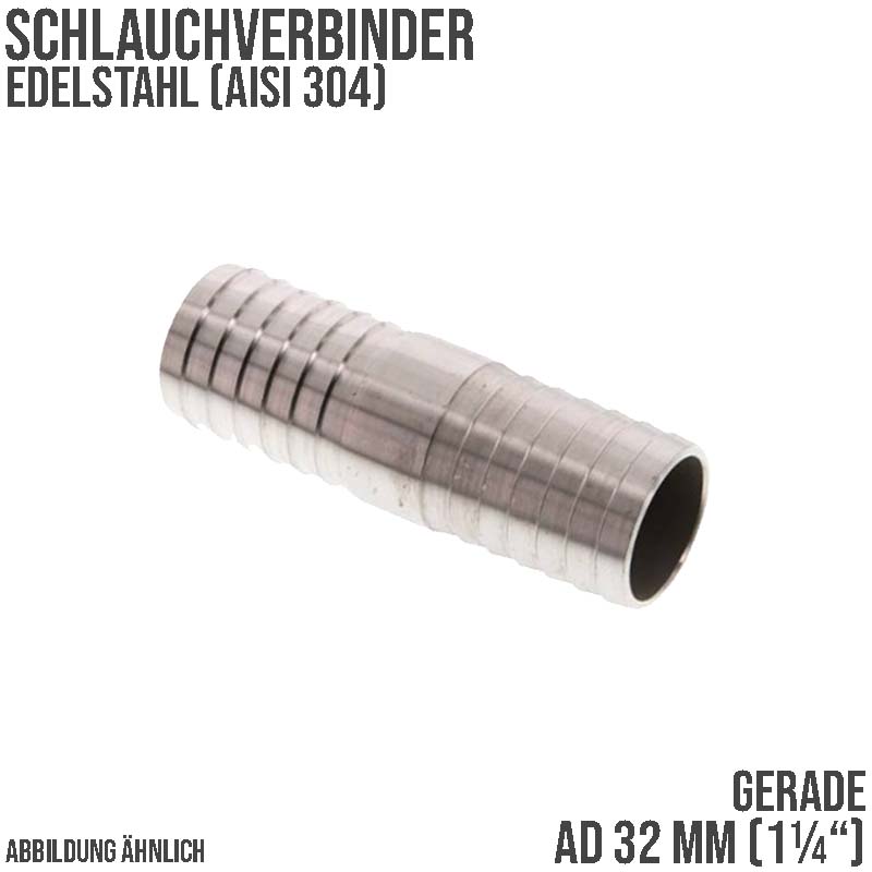 32 mm 1 1/4" Edelstahl AISI 304 Schlauch Verbinder Kupplung Tülle Stutzen massiv PN 10 bar