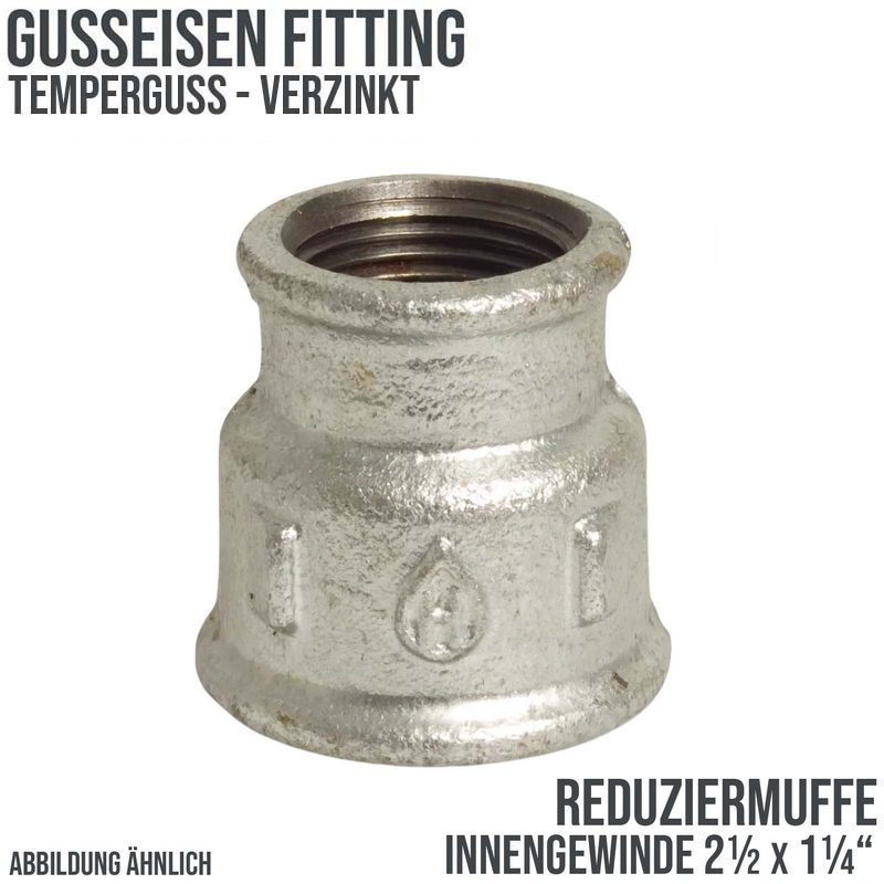 2 1/2" x 1 1/4" Gusseisen Temperguss Reduziermuffe Nr. 240 Innengewinde IG PN 25 bar
