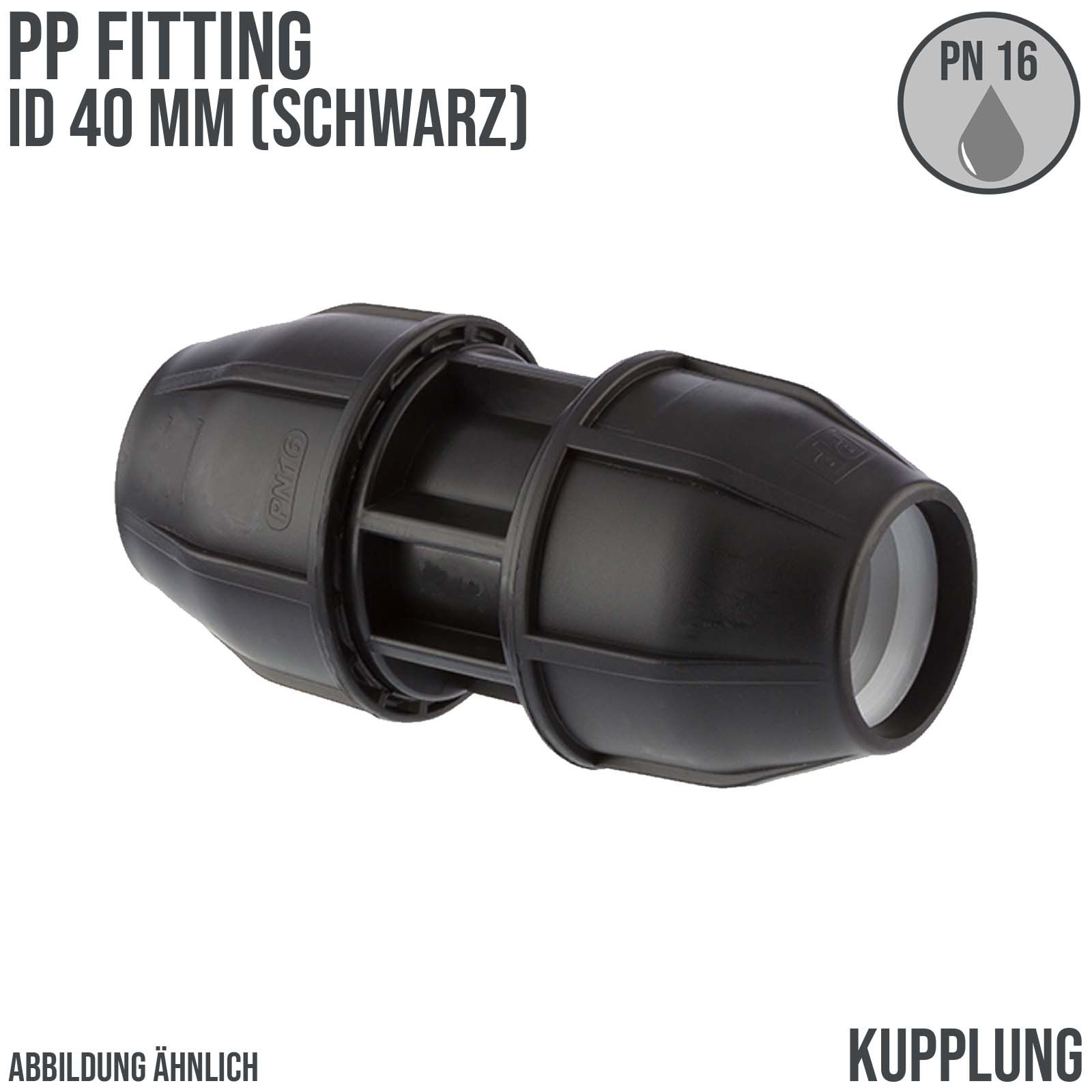 32 mm PE PP Fitting Klemm Verbinder Verschraubung Muffe Rohr Kupplung schwarz - PN 16 bar