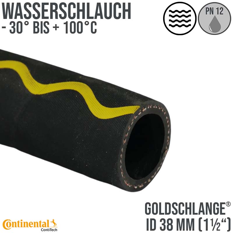 38 mm 1 1/2" Zoll Hochleistungs Gummi Wasser Schlauch EPDM - CONTI GOLDSCHLANGE® PN 12 bar