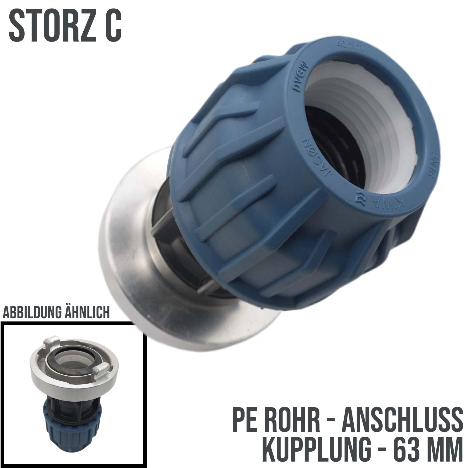 STORZ C DN 52 KA 66 Übergangsstück Adapter -> 63 mm PE Kupplung Rohr Klebeschlauch