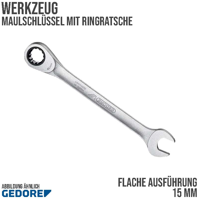 15 mm Ring Maul Schlüssel Ratsche Vanadium Stahl verchromt Gedore