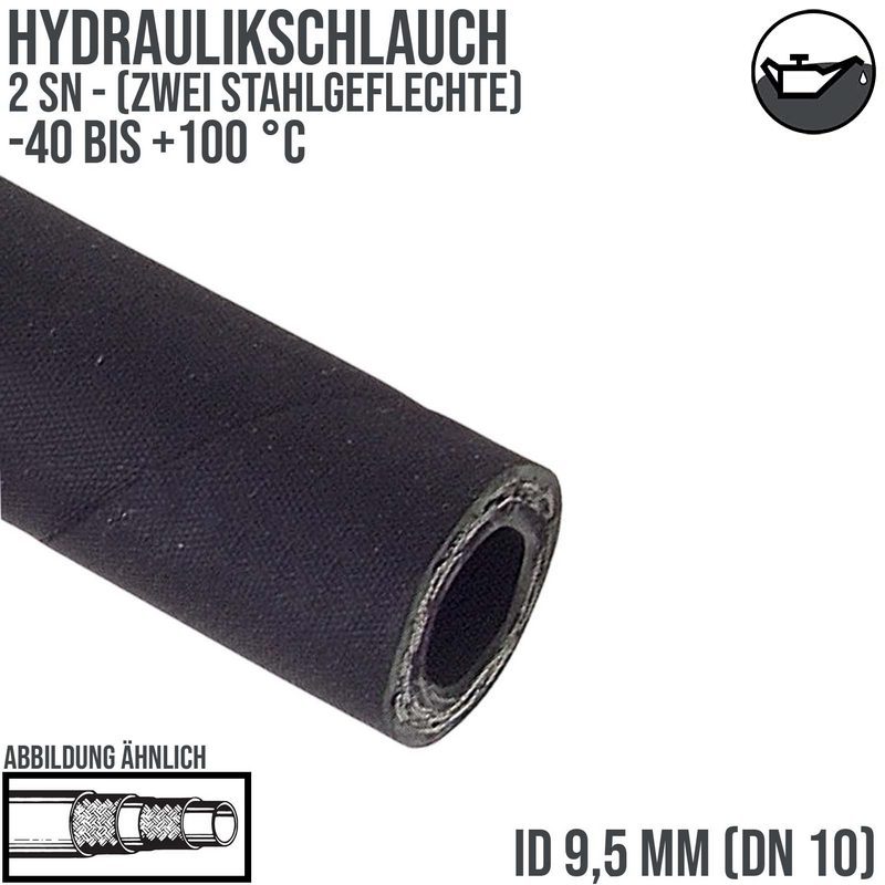 9,5 x 18,7 mm 2 SN DN 10 Hochdruck Hydraulik Wasser Kraftstoff Schlauch zweifach Draht Einlage schwarz EN 853 - PN 350 bar