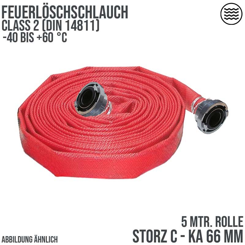 STORZ C KA 66 52 mm 2" Feuerlösch Feuerwehr Pumpen Industrie Schlauch rot CLASS 2 PN 16 bar - 5 m