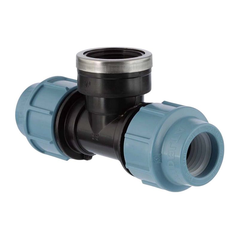 63 mm x 2" PE PP Fitting Klemm Verbinder Verschraubung Rohr T-Stück 90° x IG DVGW - Unidelta