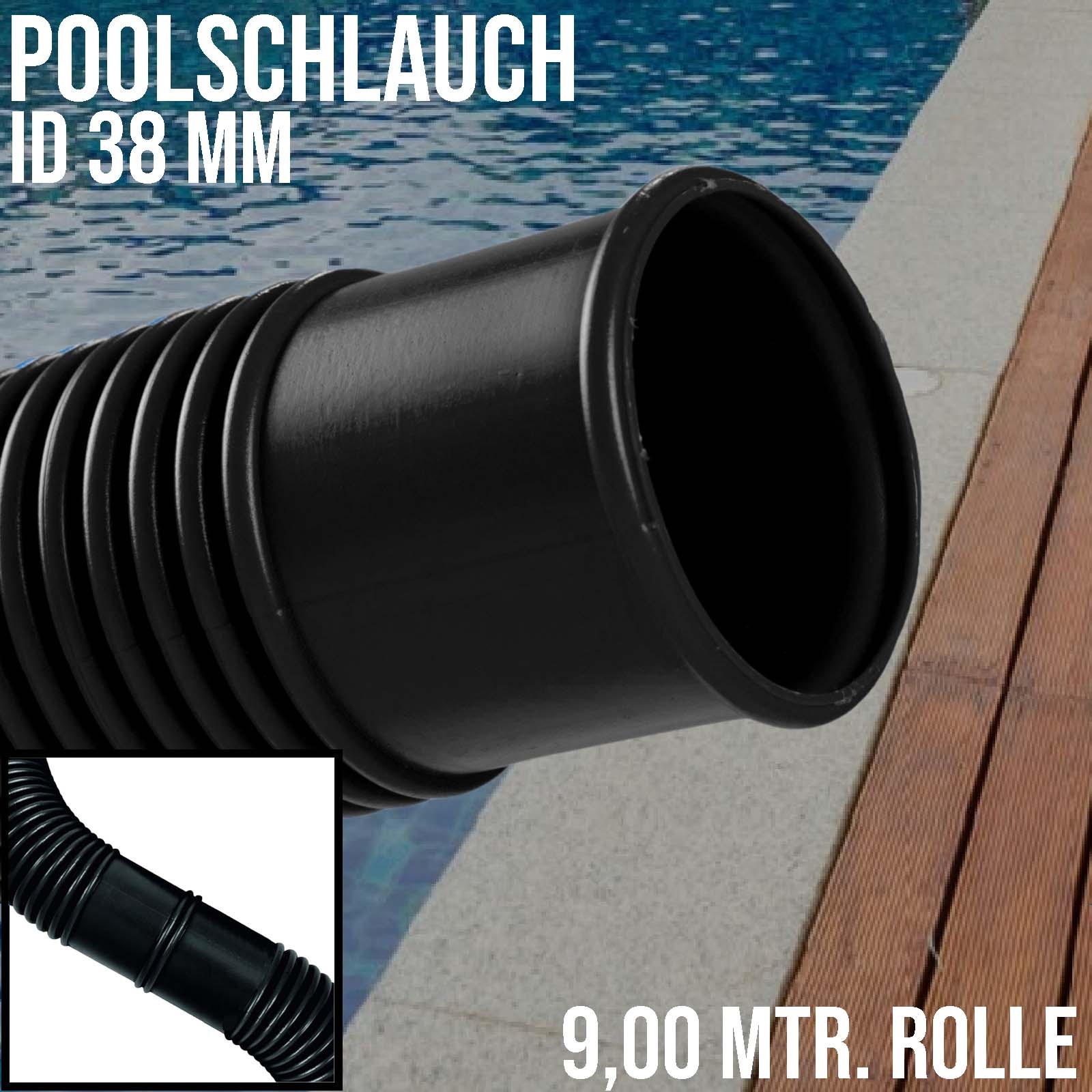 38 mm Schwimmbad Pool Solar Saug Ansaug Teich Schlauch schwarz - 9 m Rolle