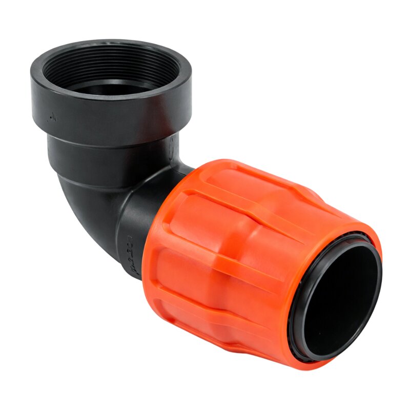 102 mm x 4" PE PP Fitting Layflat Klemm Verbinder Winkel 90° x Innengewinde IG Flach Schlauch - PN 6 bar