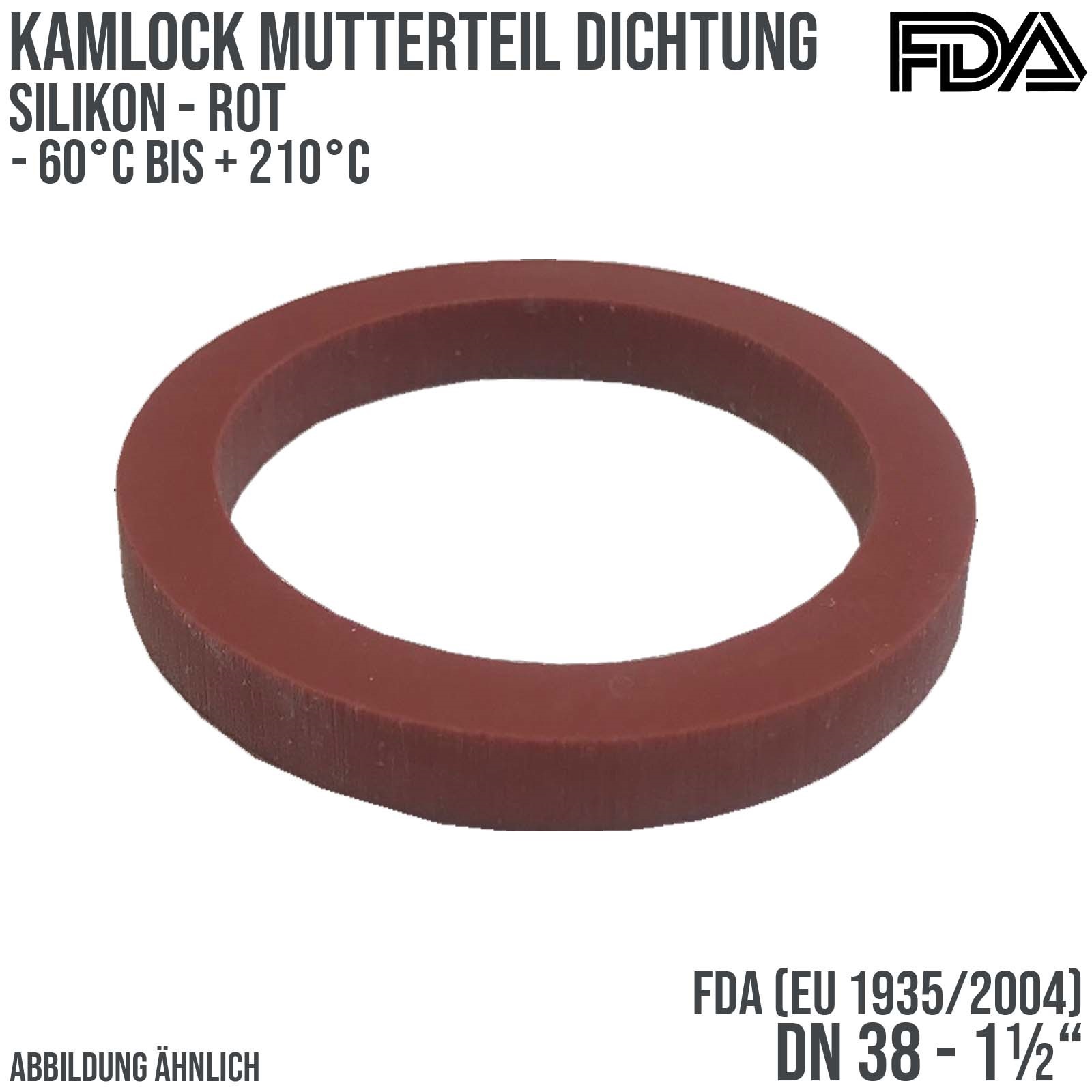 1 1/2" Zoll Kamlock Dichtung Mutterteil Kupplung Silikon FDA EU 1935/2004 rot DN 38