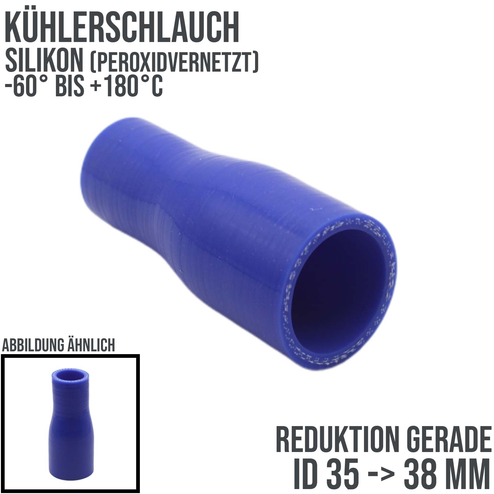 35 -> 38 mm ID Kühlerschlauch Reduktion Verbinder Silikon LLK Ladeluft Kühlmittel Schlauch blau - 100mm