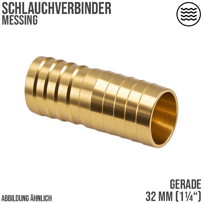32 mm - 1 1/4" Zoll gerader Schlauch Verbinder Verteiler Tülle Kupplung Reparatur Messing PN 10 bar