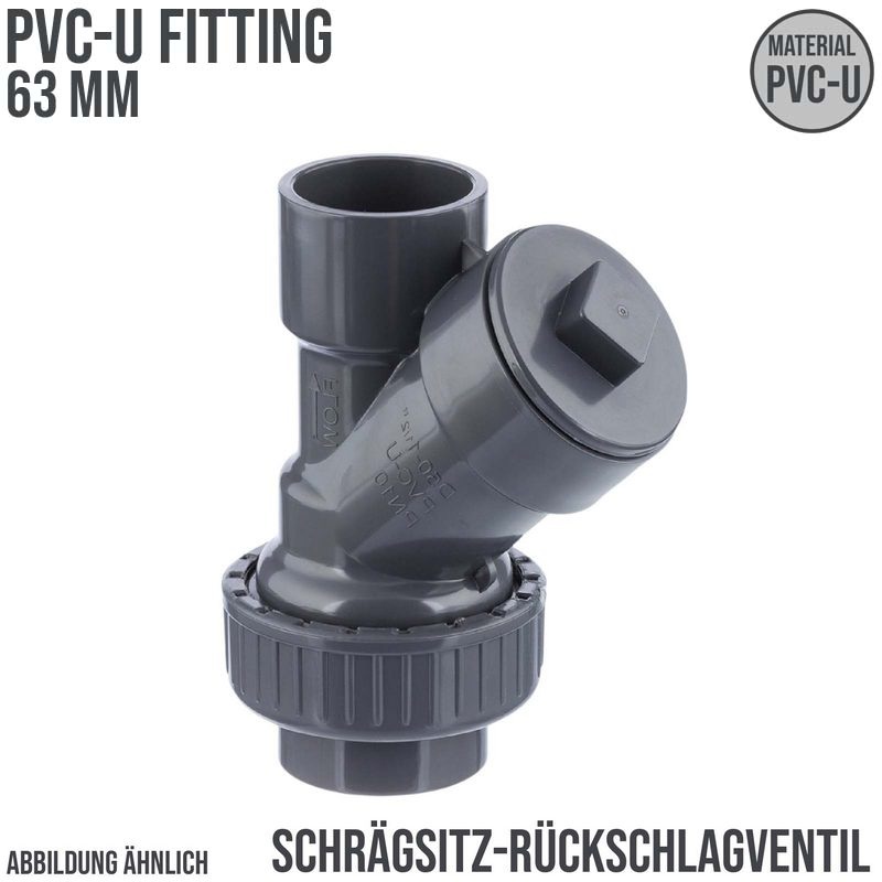 63 mm PVC Rückschlag Schrägsitz Y Ventil Kugel Klebe Muffe grau - PN 10 bar