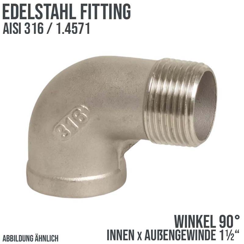 1 1/2" Edelstahl Fitting V4A AISI 316 Nr. 92 - Winkel 90° Innen x Außengewinde IG x AG - PN 16 bar