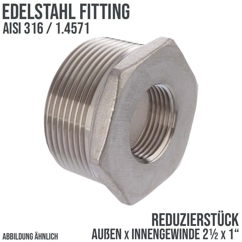 2 1/2" Edelstahl Fitting V4A AISI 316 Nr. 241 - Reduktionsstück Außen x Innengewinde - 2 1/2" x 1" - PN 16 bar