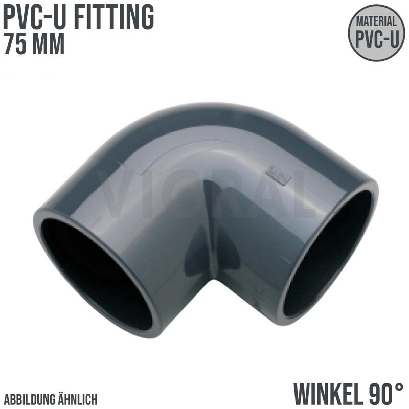 75 mm PVC Klebe Fitting Winkel 90° Muffe Verbinder - PN 16 bar