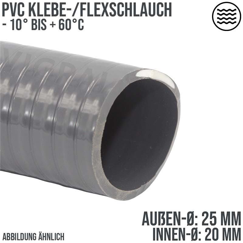 25 x 20 mm PVC Klebe Flex Spiral Schwimmbad Pool Teich Schlauch grau PN 7 bar