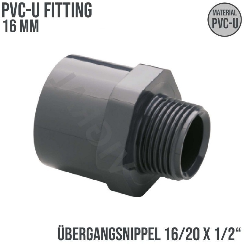 16 mm PVC Klebe Fitting Übergangsnippel Sechs-/Achtkant 16/20 mm x 1/2" Muffe Verbinder - PN 10 bar