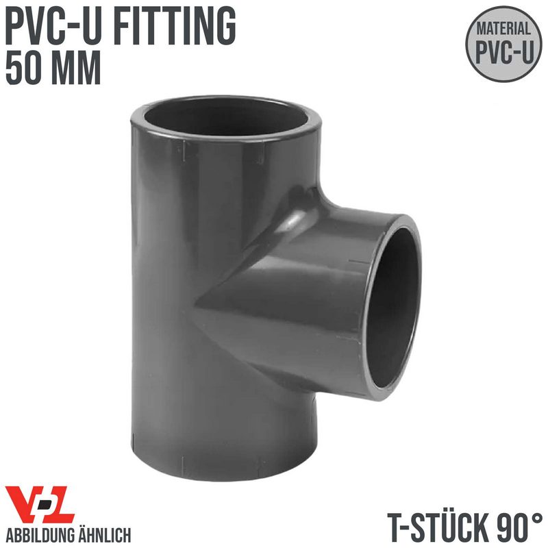 50 mm VDL PVC Klebe Fitting T-Stück 90° Muffe Verbinder - PN 16 bar