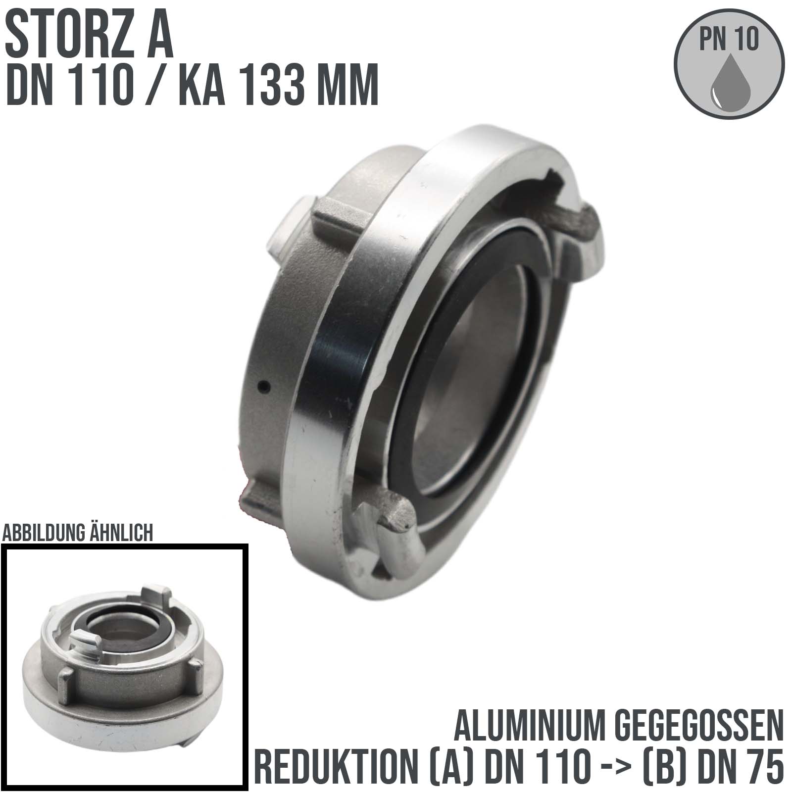 STORZ A DN 110 KA 133 auf STORZ B DN75 Reduktion Reduzierung Kupplung Schlauch Aluminium - PN 10 bar