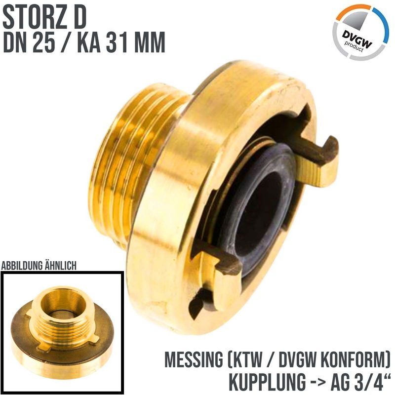 STORZ D DN 25 KA 31 Messing Kupplung Außengewinde AG 3/4" Saug Bau Feuerwehr Schlauch KTW NBR - PN 16 bar