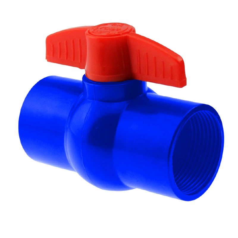 4" PVC Kugel Absperr Hahn Ventil ECO blau beitseitiges Innengewinde PN 10 bar - roter Griff