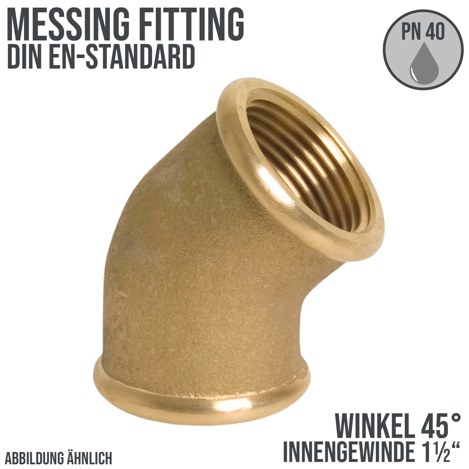 1 1/2" Winkel 45° Innen x Innengewinde IG Messing Fittings PN 40 bar