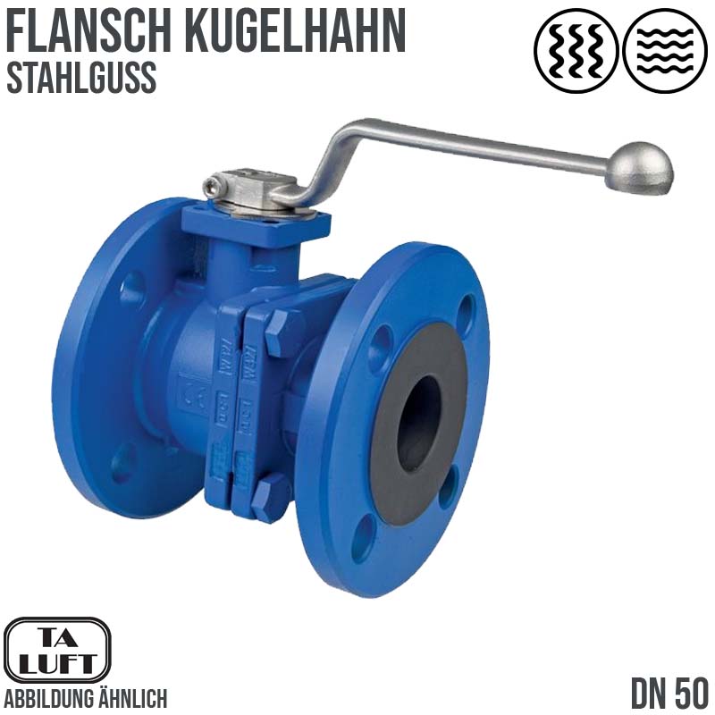 DN 50 Flansch Kugelhahn 2-teilig Gussgehäuse Kugel Messing DVGW Gas - PN 40 bar