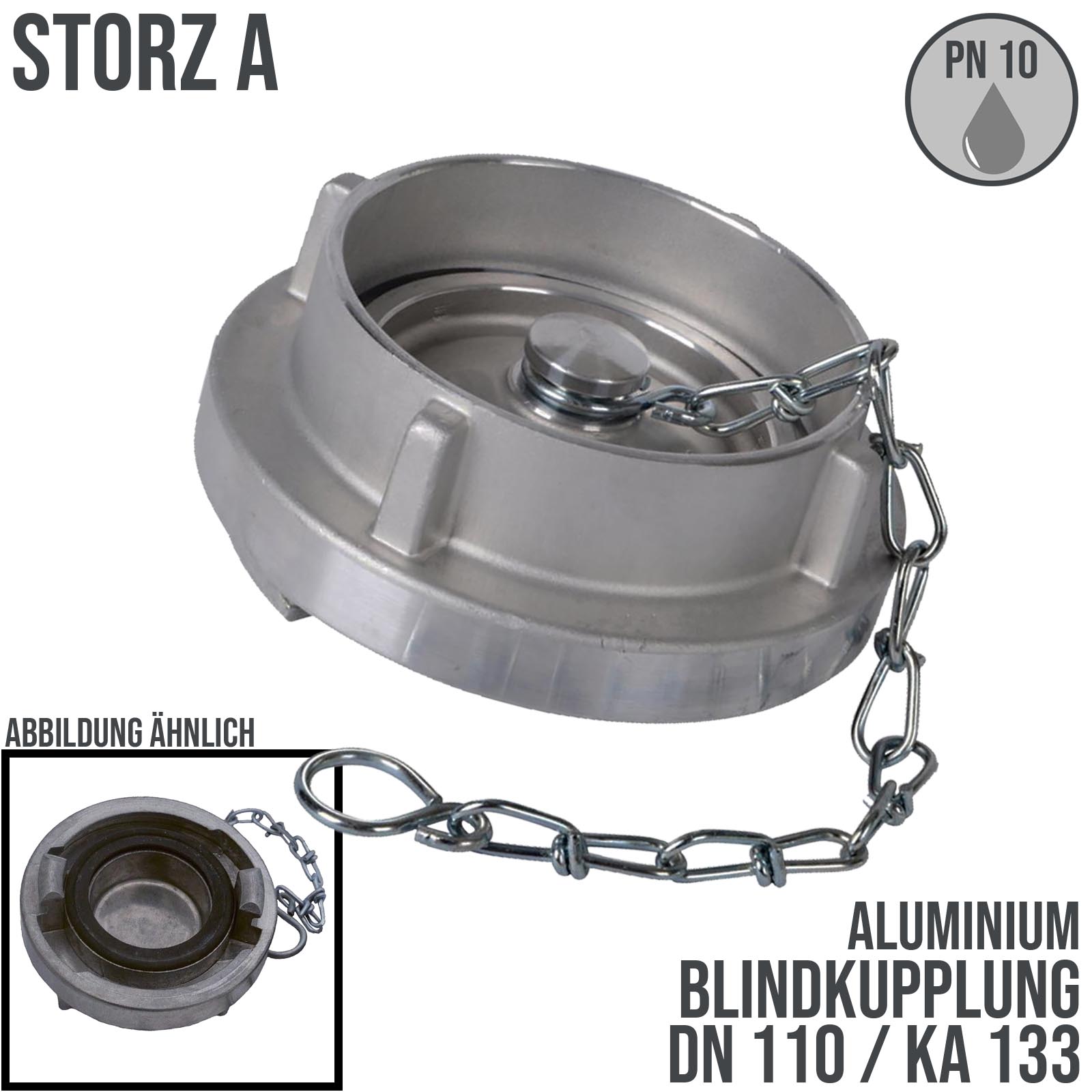 STORZ A DN110 KA133 Blindkupplung mit Kette Saug Bau Feuerwehr Schlauch PN 10 bar