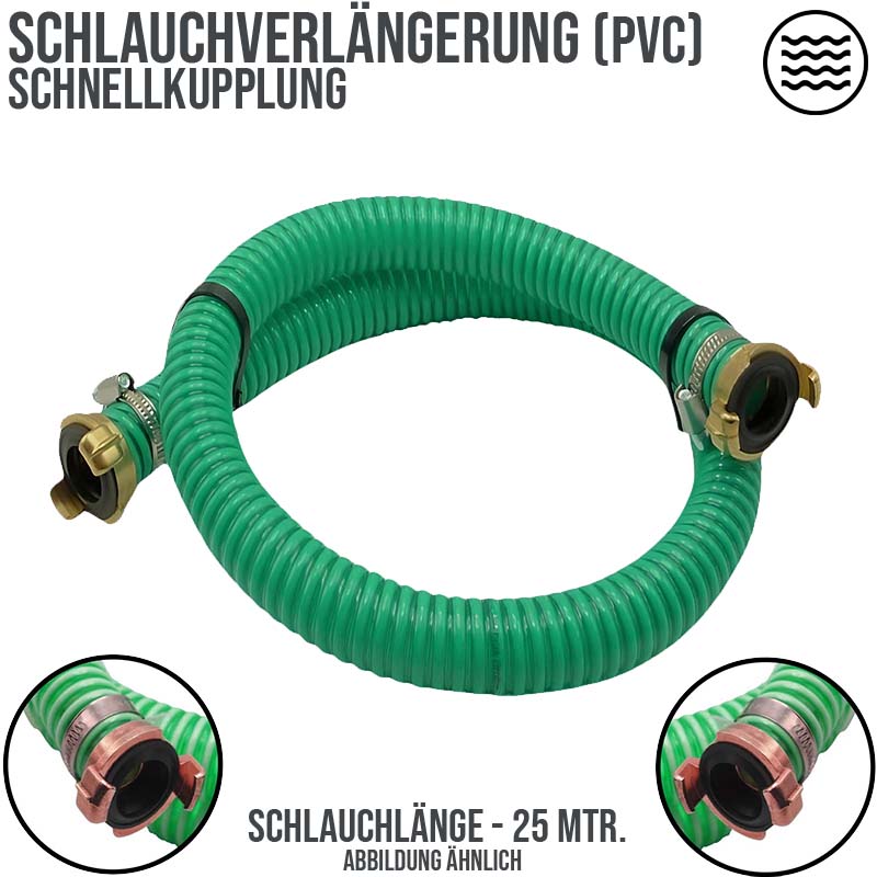38 mm 1 1/2" Zoll Saug Garnitur Verlängerung Schnellanschluss GRÜN (2 - 20 m) 25 m