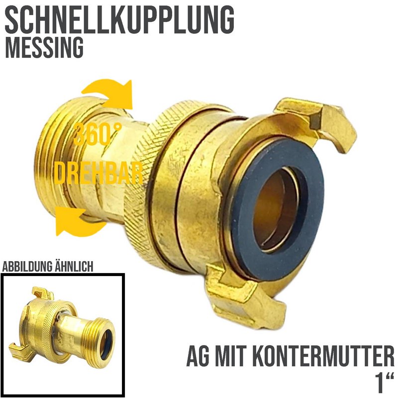 1" AG Schlauch Schnell Kupplung Außengewinde mit Kontermutter Messing (GEKA kompatibel) - PN 25 bar