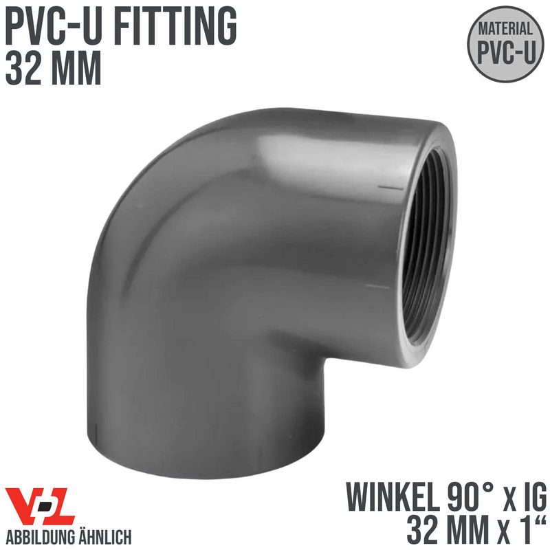 32 mm VDL PVC Klebe Fitting Winkel 90° Innengewinde IG 32 mm x 1" - PN 10 bar