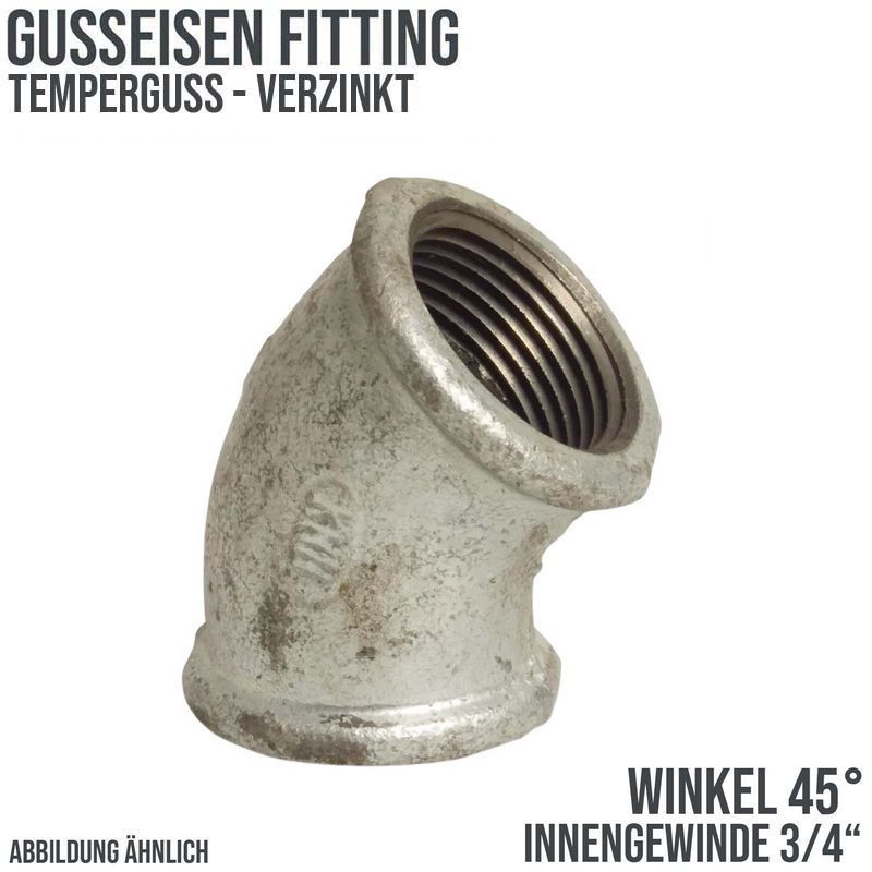 3/4" Gusseisen Temperguss Fitting Nr. 120 Winkel 45° Innengewinde IG DVGW PN 25 bar