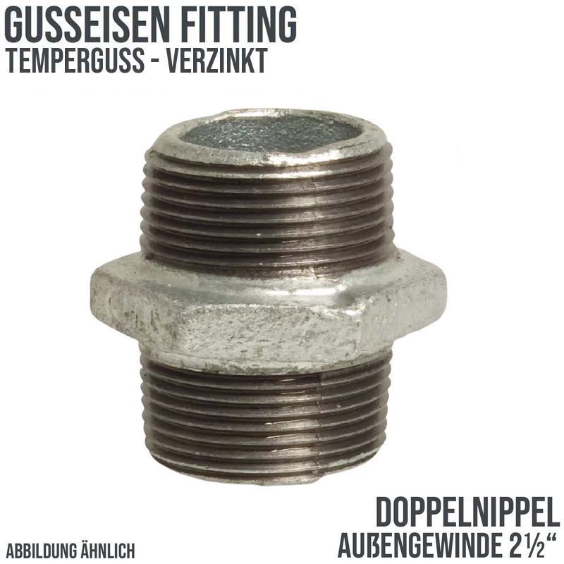 2 1/2" Gusseisen Temperguss Fitting Doppelnippel Nr. 280 Außengewinde AG DVGW PN 25 bar