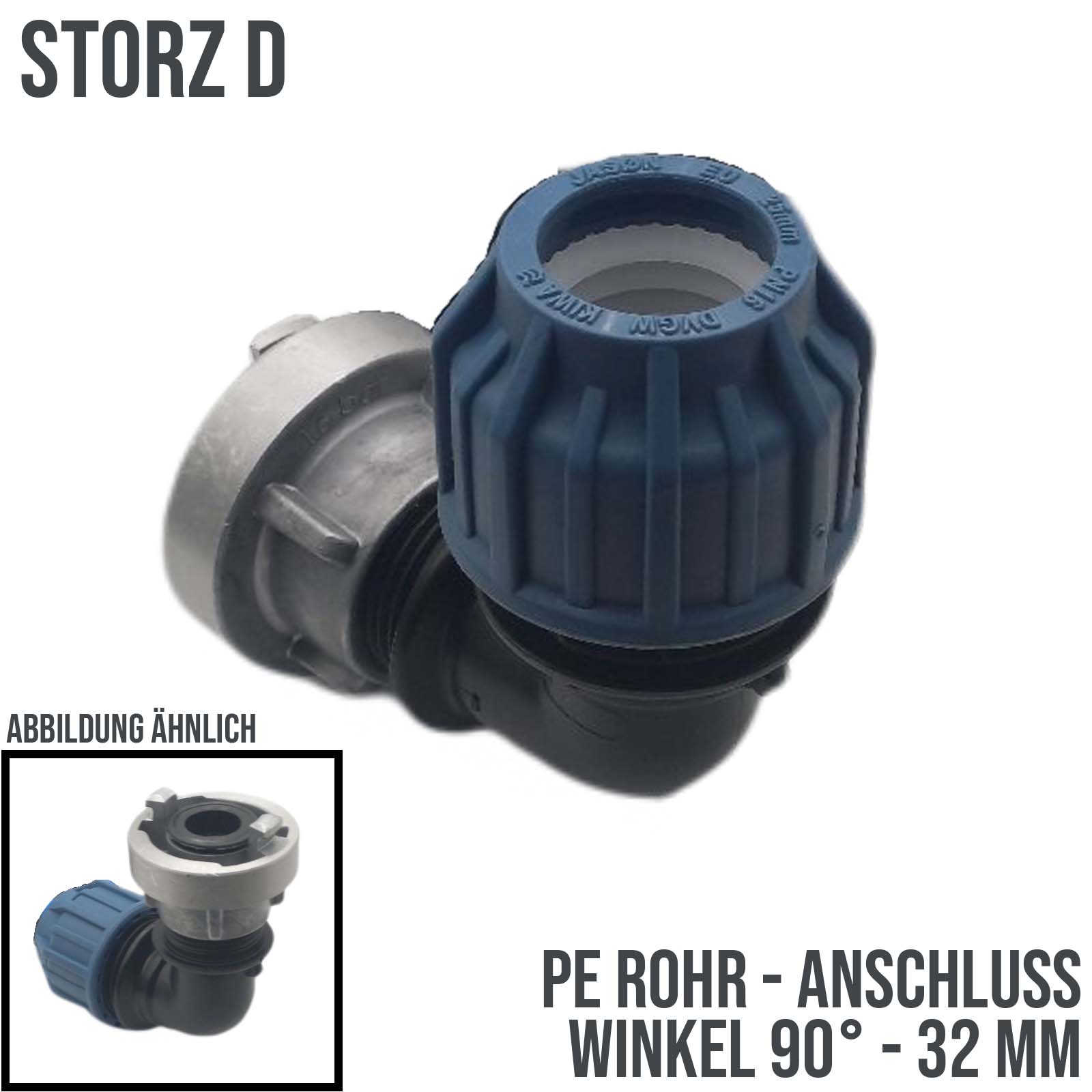 STORZ D DN 25 KA 31 Übergangsstück Adapter -> 32 mm PE Winkel 90° Rohr Klebeschlauch